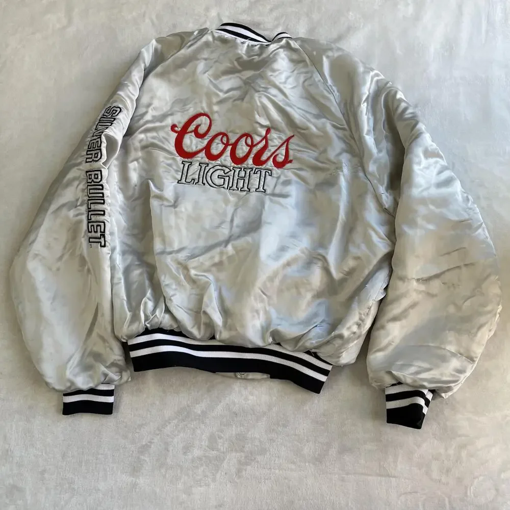 Vintage Coors Light Jacket Mens Large Silver Bomber Silver Bullet King Louie